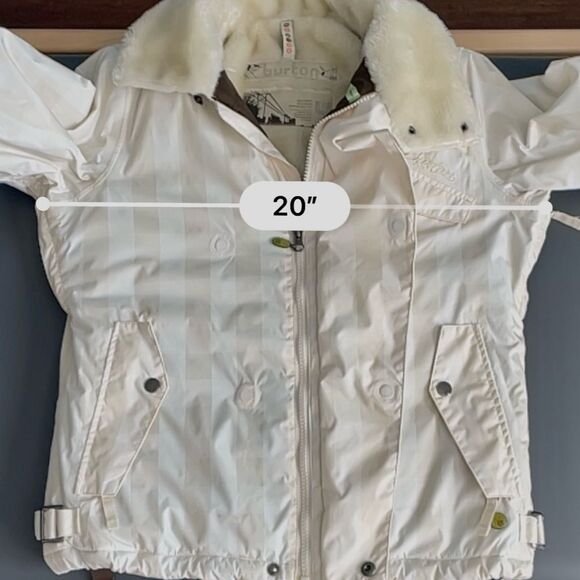 Burton Duchess Cream White Checked Insulated Ski Jacket Faux Fur Collar Size XS - Picture 7 of 16